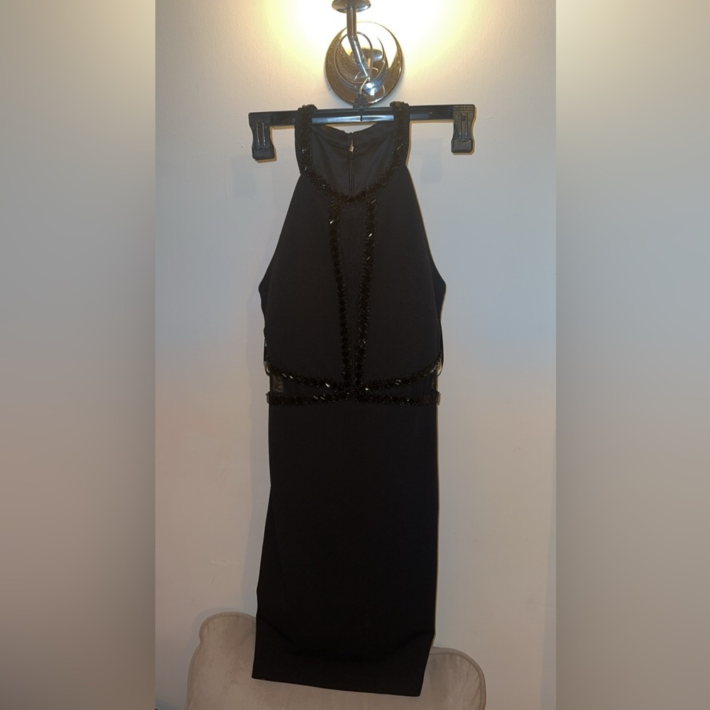 GUESS WOMENS BEADED MESH BLACK DRESS SIZE 4